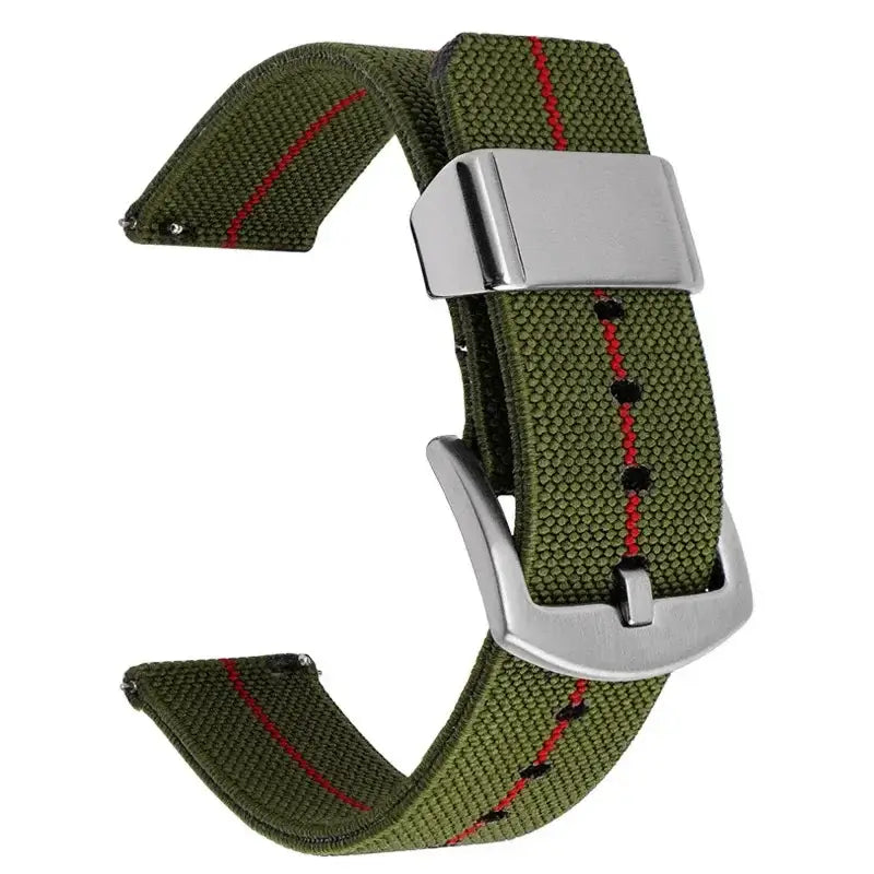 TicWatch Nylon Band with Wide Metal Keeper - Army Green / Red Stripe