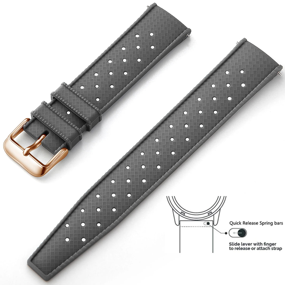 Tropic Silicone Band for Polar – Gray / Rose Gold Buckle
