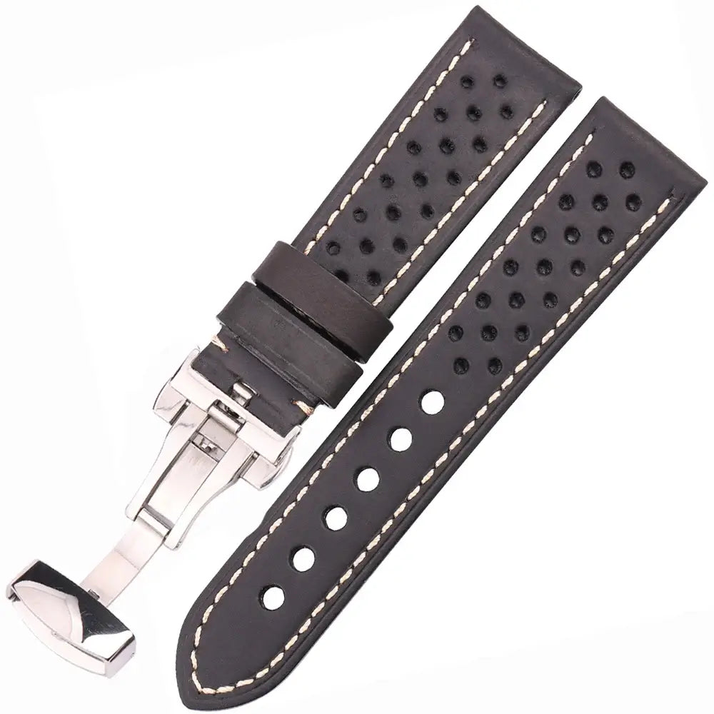TicWatch Perforated Leather Folding-Clasp Band - Black