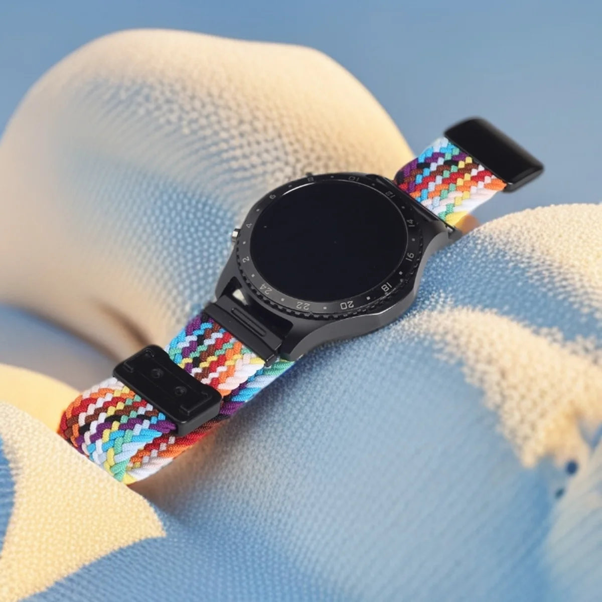 Rainbow Garmin 18/20/22mm Quick Release Braided Nylon Magnetic Band