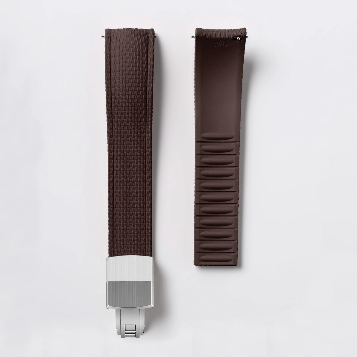 Garmin Curved-End FKM Rubber Band in Brown with Silver Clasp