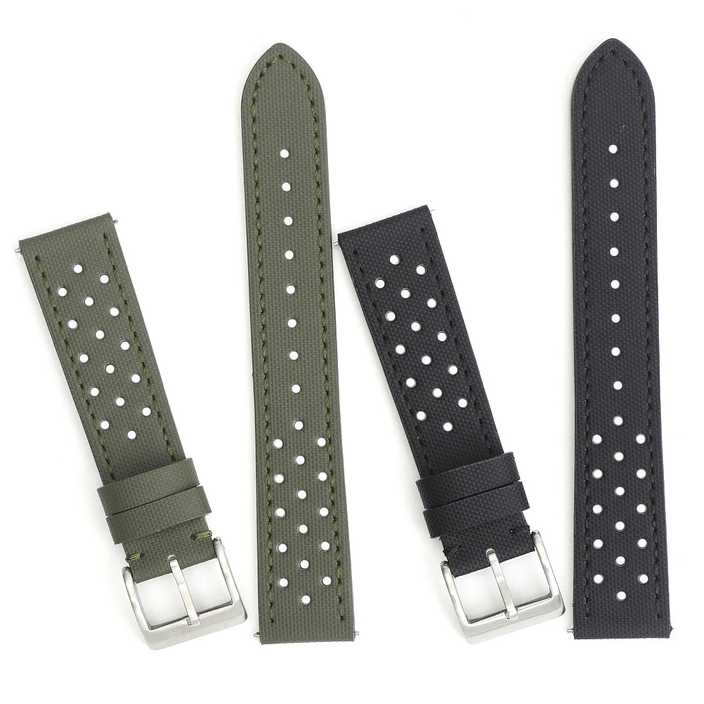 Garmin 18/20/22mm Quick Release Perforated Sailcloth Rally Band in army green and black