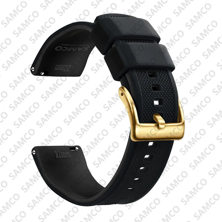 COROS Textured Silicone Watch Band with Buckle Choices - Black - Gold Buckle