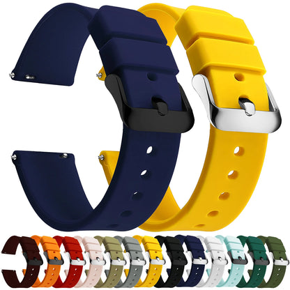 Garmin Curved-End Silicone Band in navy blue and yellow with color swatches