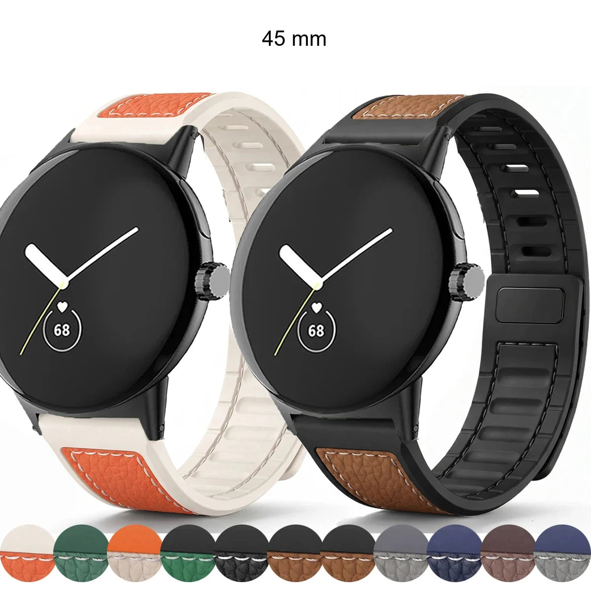 Google Pixel Watch 5, 4 and 3 45mm Litchi Leather Magnetic Band