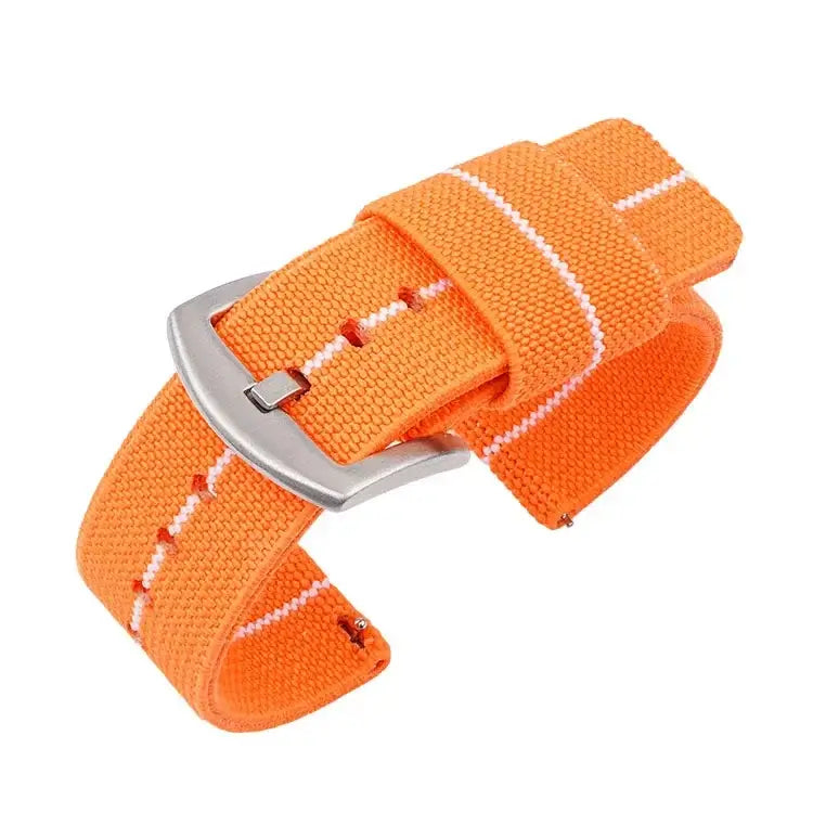 Samsung Galaxy Watch Solid & Striped Woven Strap in Orange / White Stripe / Silver Buckle