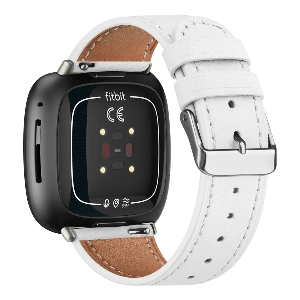 Fitbit Versa 3/4 & Sense 1/2 Leather Buckle Band - White