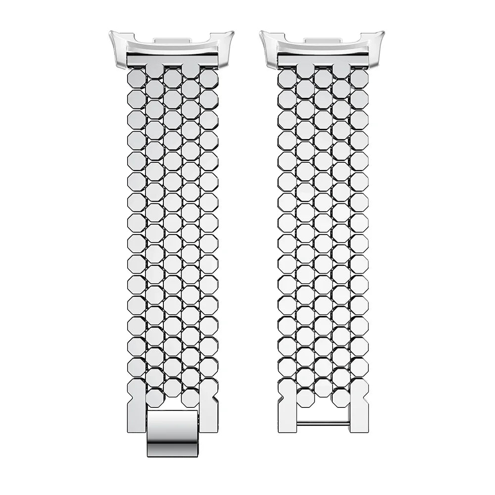 Samsung Galaxy Zinc Alloy Honeycomb Watch Band - Watch8/Watch8 Classic/Watch9/Ultra/Ultra2 in silver honeycomb design