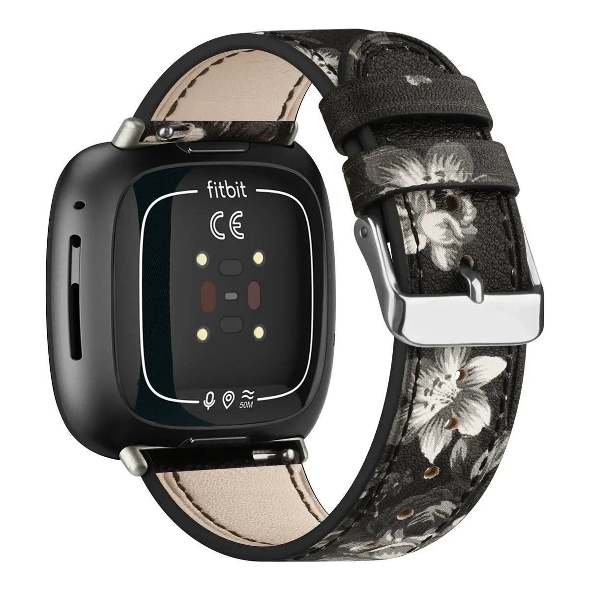 Fitbit Versa 3/4 & Sense 1/2 Leather Buckle Band - Black / Gray Floral