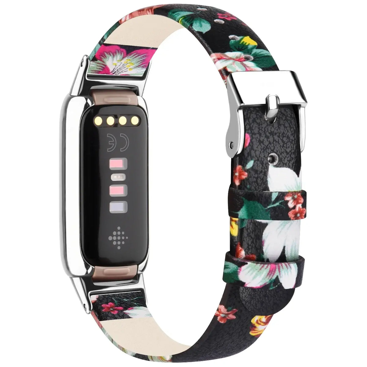 Fitbit Luxe Leather Band with Floral & Glitter Options - Black / Red Floral