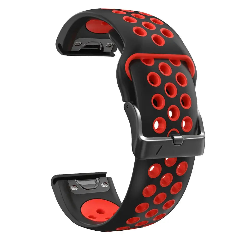 Garmin QuickFit Silicone Band - Perforated and Textured in Black / Red - Perforated