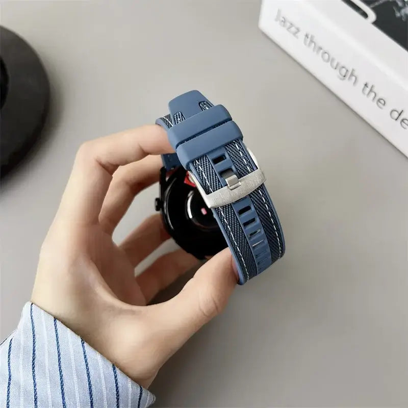 Textured Silicone Band for Amazfit – slate blue strap adjustment detail