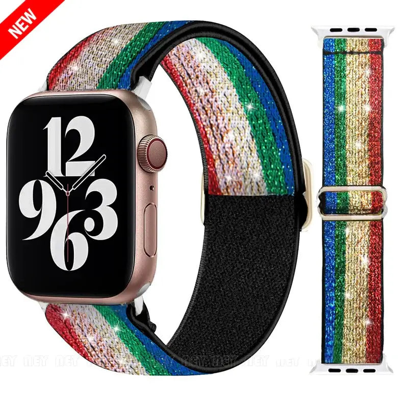 Rainbow shimmer nylon Apple Watch band