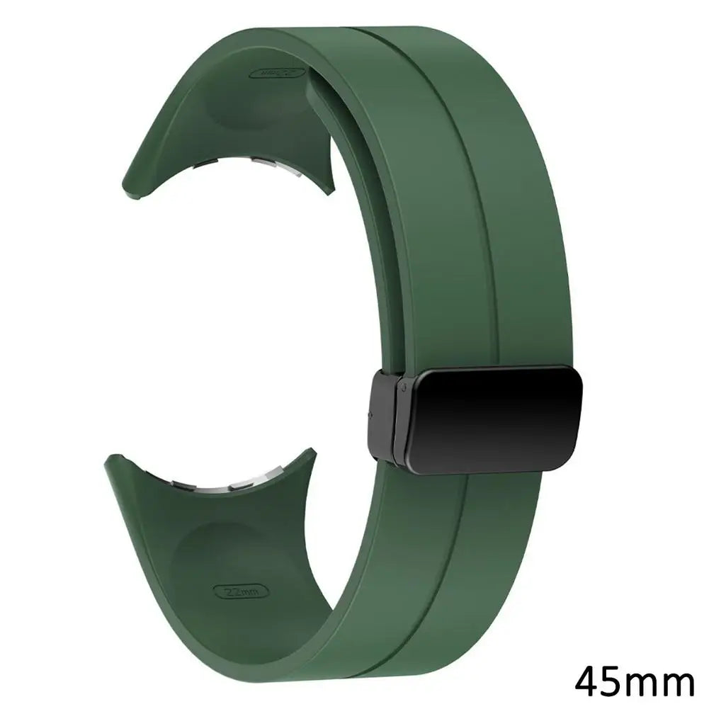 Green - Pixel Watch 3-4-5 (45mm) Google Pixel Watch 5, 4 and 3 Silicone Band, Magnetic Folding Buckle