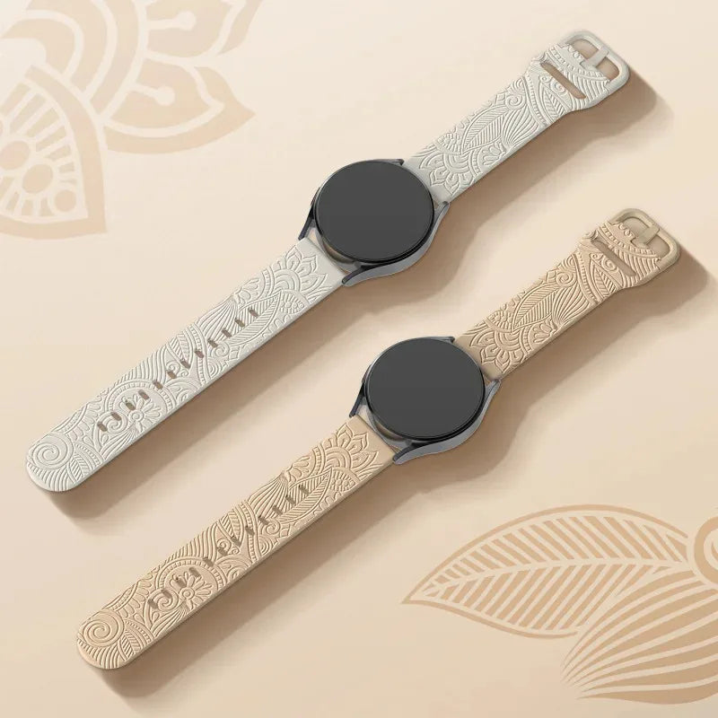 Garmin Engraved Mandala Silicone Band in white and camel