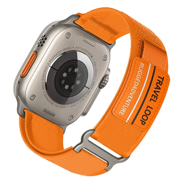Nylon Trail-Style Apple Watch Loop with Decorative Patch in Orange - Text
