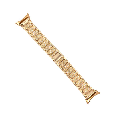 Gold Google Pixel Watch 5, 4 and 3 Rhinestone Stainless Steel Link Band