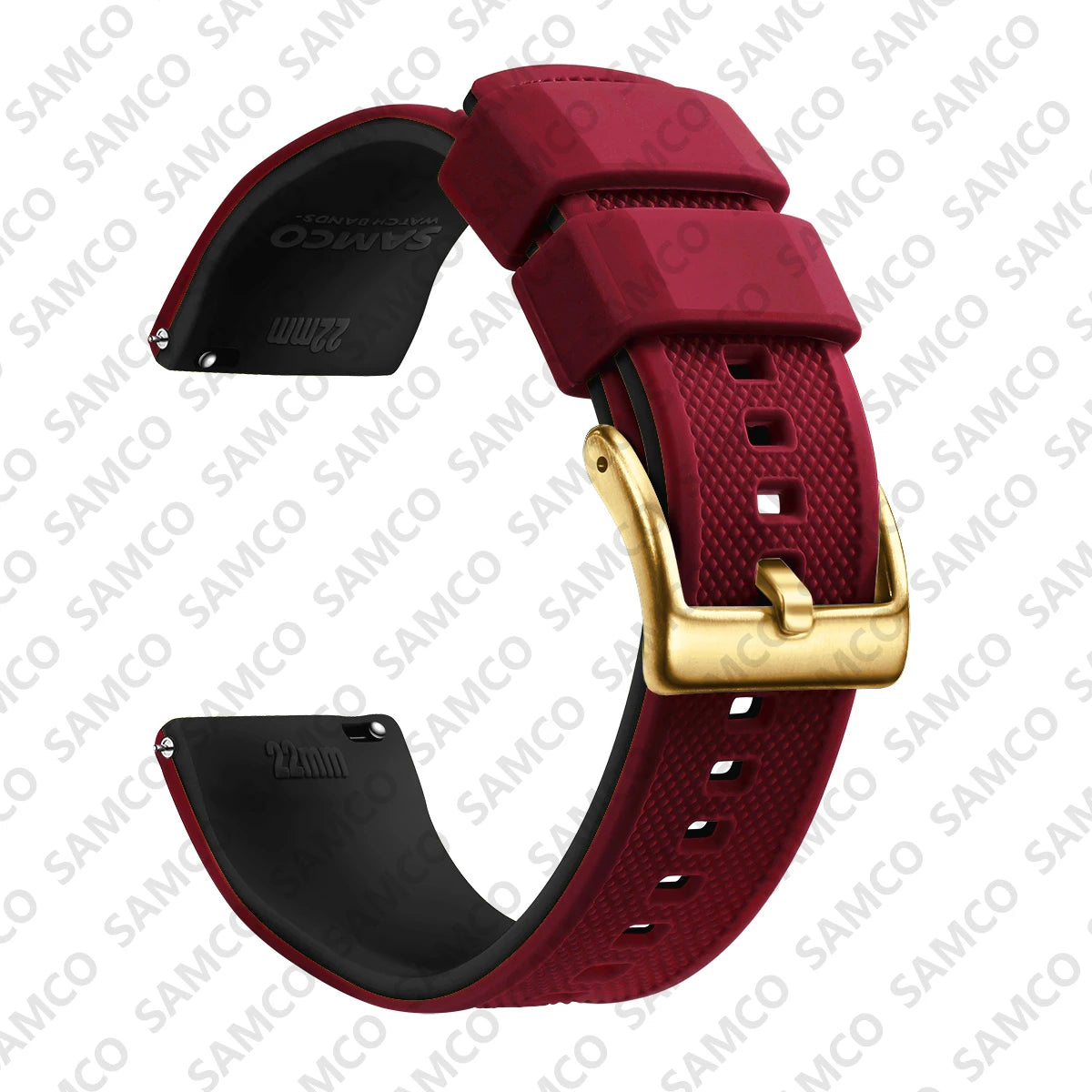 COROS Textured Silicone Watch Band with Buckle Choices - Wine Red / Black - Gold Buckle