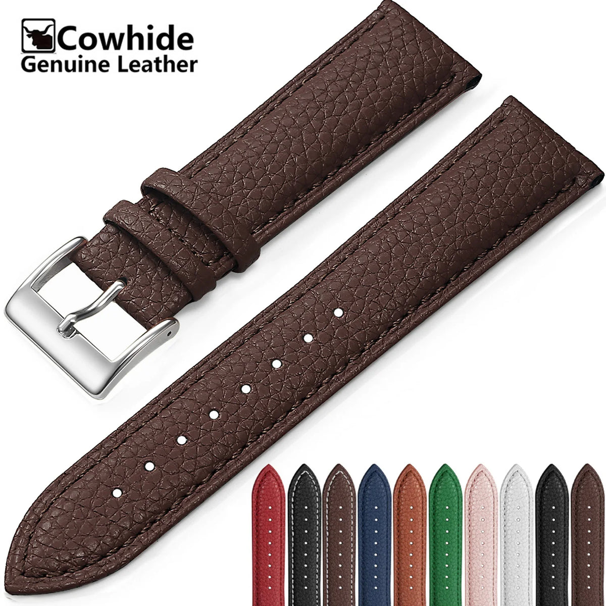 Garmin Grained Leather Band in dark brown with color dots