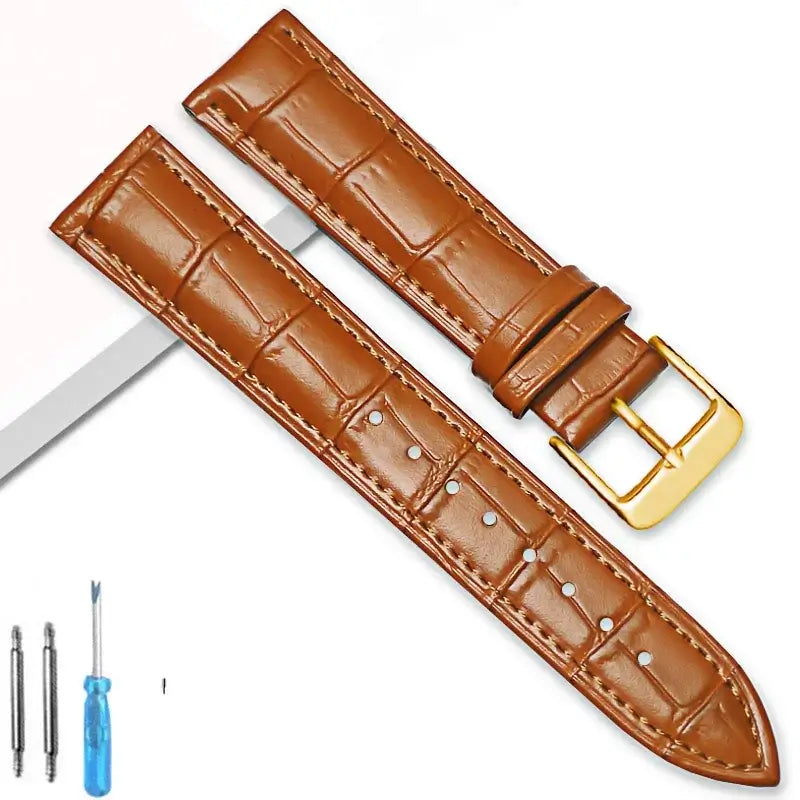 TicWatch Crocodile-Embossed Leather Buckle Band - Tan Brown / Gold Buckle