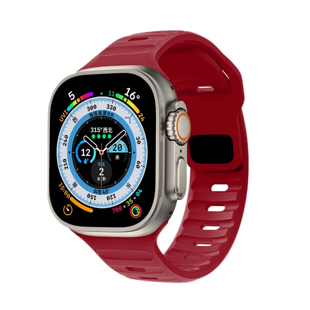 Slotted Silicone Apple Watch Band with Metal Buckle in Red