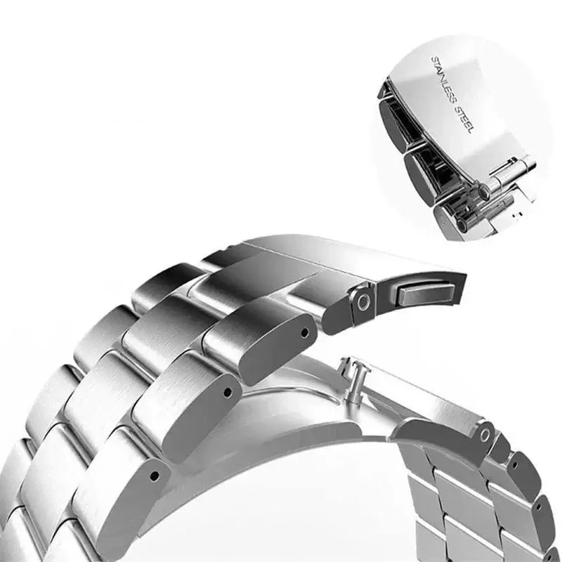 Garmin QuickFit Stainless Steel Three-Link Band silver bracelet link and clasp detail