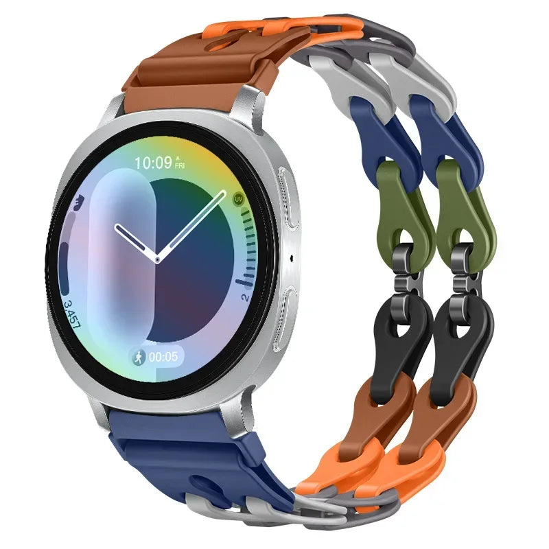 Samsung Galaxy Silicone Chain Watch Band – Watch8/Watch8 Classic/Watch9/Ultra/Ultra2 Multi in camouflage colorful design