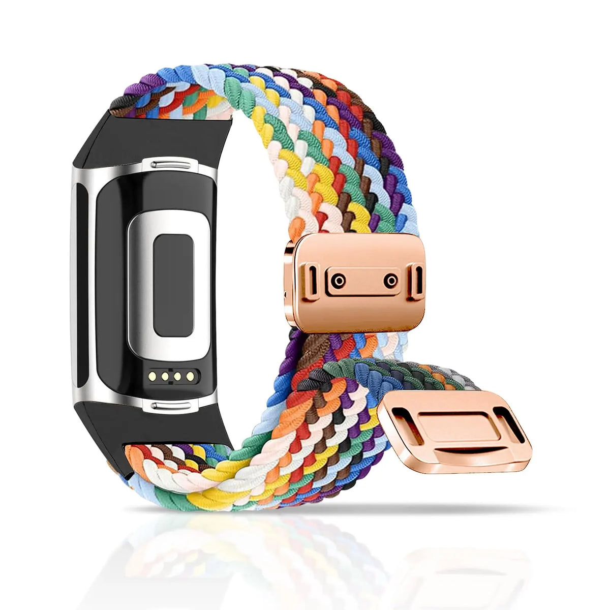 Rainbow Fitbit Charge 5 and 6 Braided Nylon Band with Magnetic Clasp