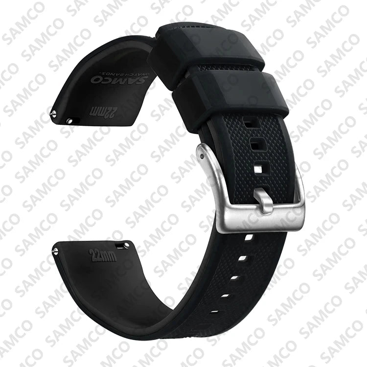 OnePlus Watch Band Quick Release Silicone Strap Sweat Resistant Black on a white background with 22mm size indicated.
