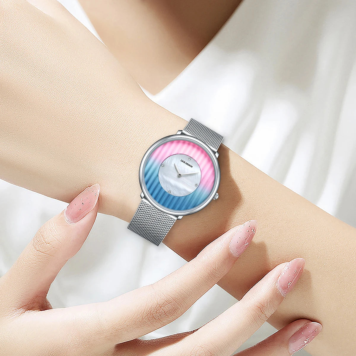Women's Gradient Dial Mesh Quartz Watch — Gradient watch worn on wrist — BandsCo Straps