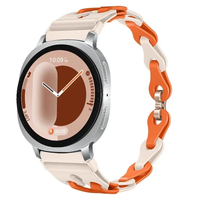 Samsung Galaxy Silicone Chain Watch Band – Watch8/Watch8 Classic/Watch9/Ultra/Ultra2 Multi in Slim Star Orange color