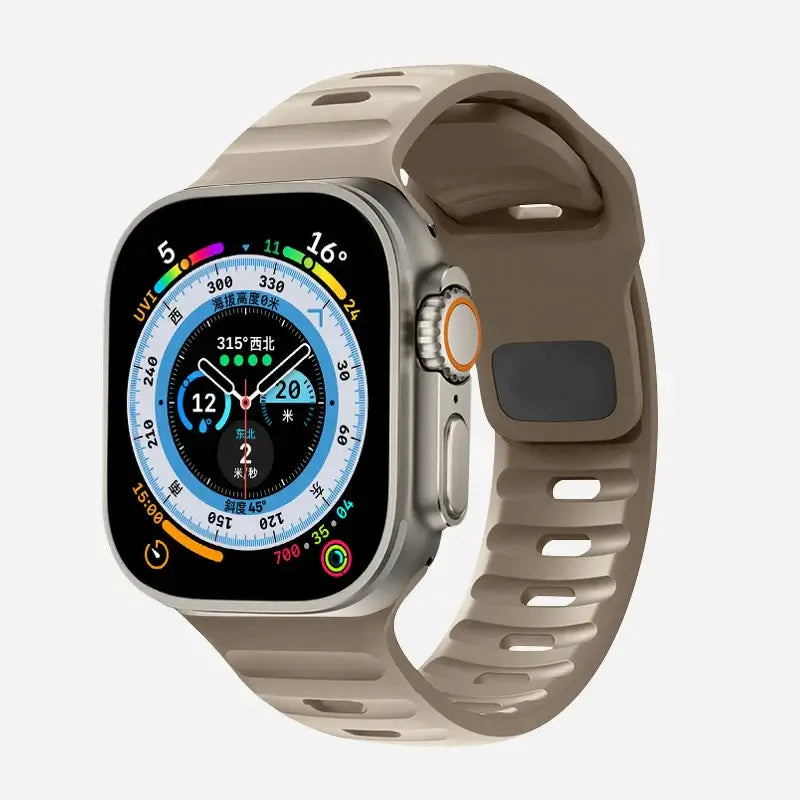 Taupe slotted silicone Apple Watch sport band