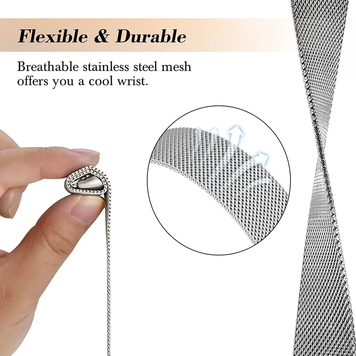 Fitbit Charge 5 & 6 Magnetic Milanese Mesh Band woven stainless steel mesh close-up