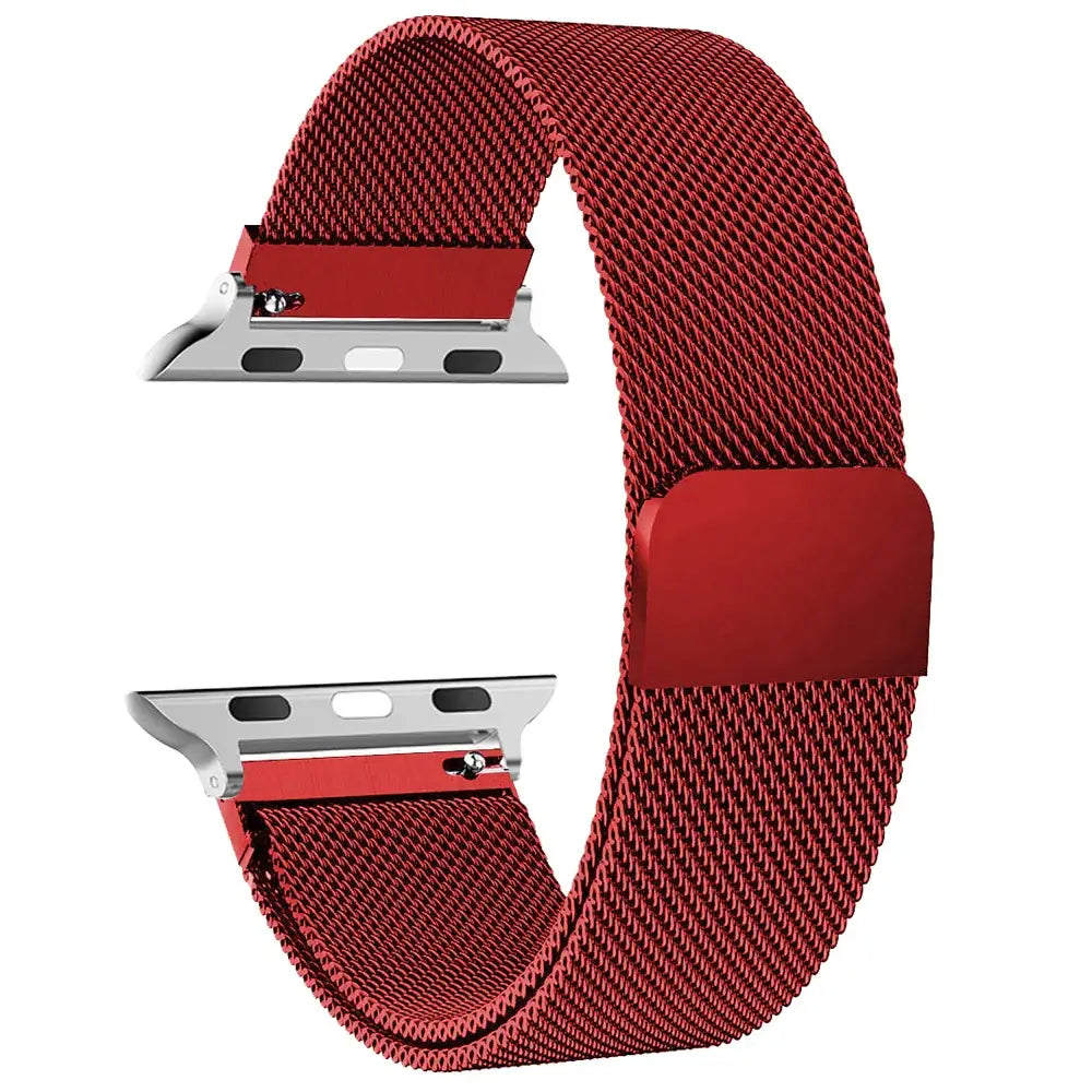 Red stainless steel mesh Apple Watch band with magnetic closure