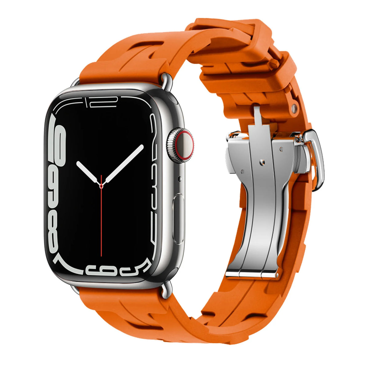 Sculpted Silicone Apple Watch Band with Folding Clasp in Orange