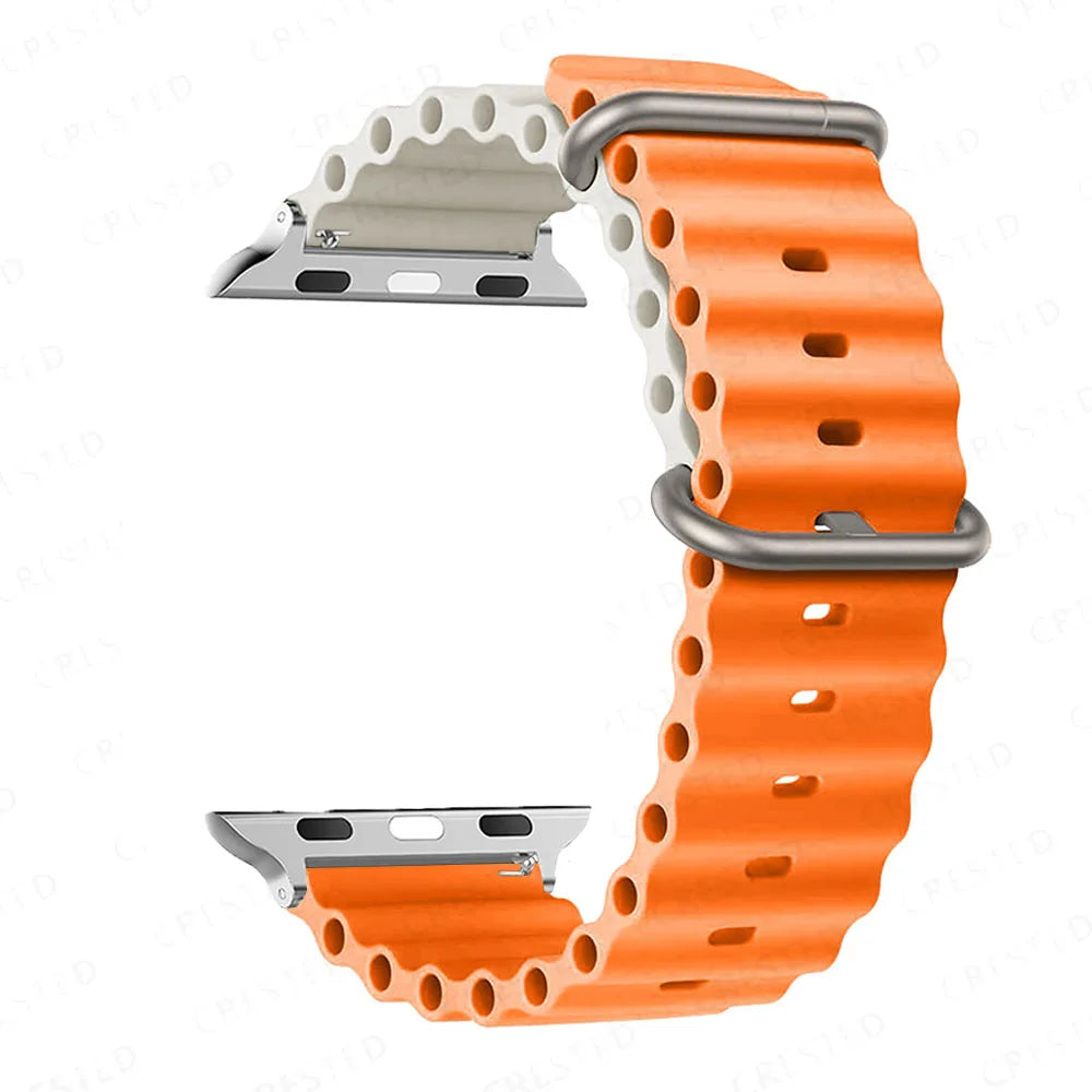 Ribbed Silicone Apple Watch Band - Solid & Two-Tone in Orange / Ivory