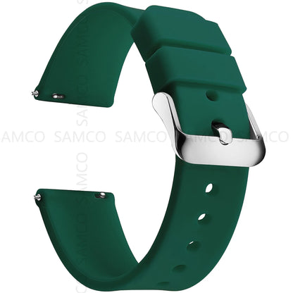 Garmin Curved-End Silicone Band in Dark Green with Silver Buckle