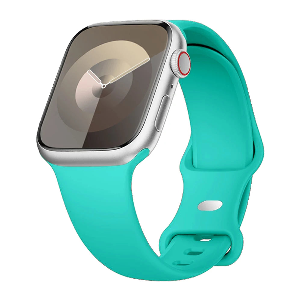Smooth Silicone Apple Watch Sport Band with Pin Closure in Bright Teal