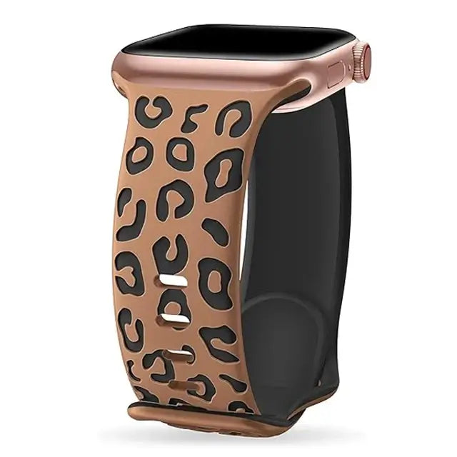 Cognac / Black leopard-pattern silicone Apple Watch band