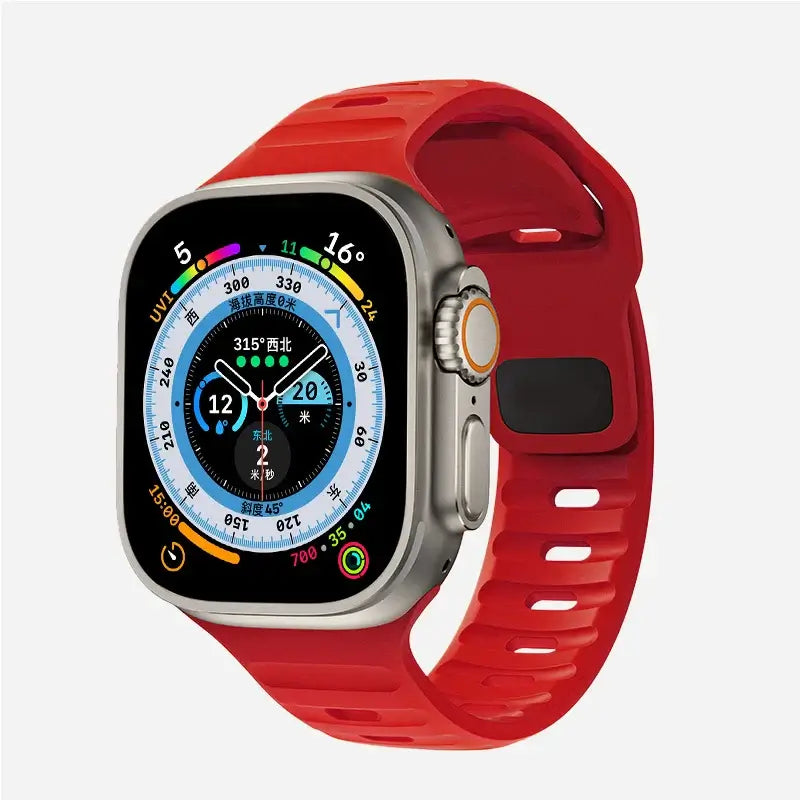 Red slotted silicone Apple Watch sport band