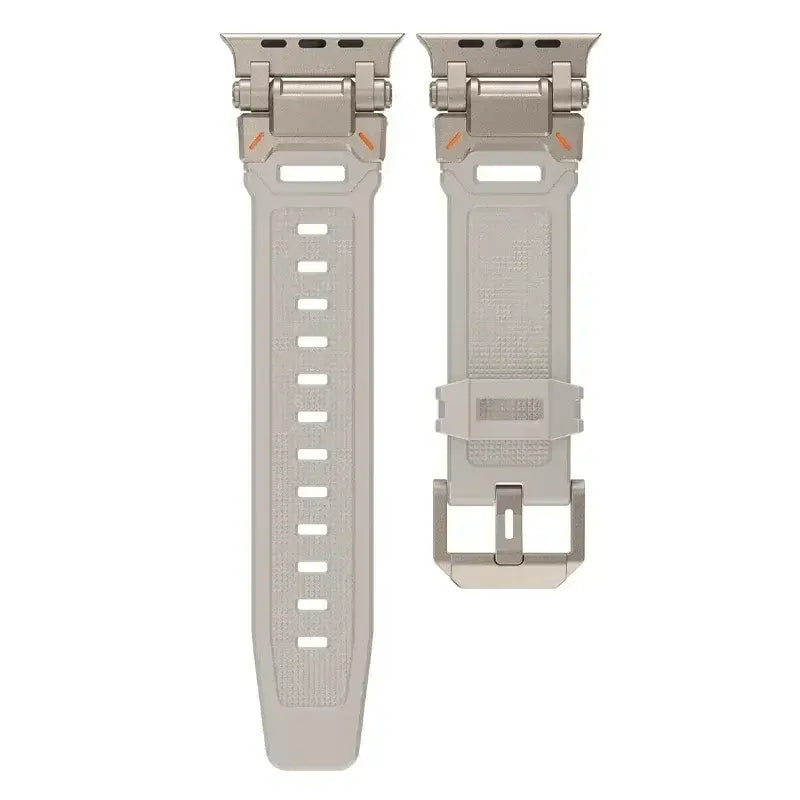 Beige / Titanium Tone silicone Apple Watch band with metal connectors