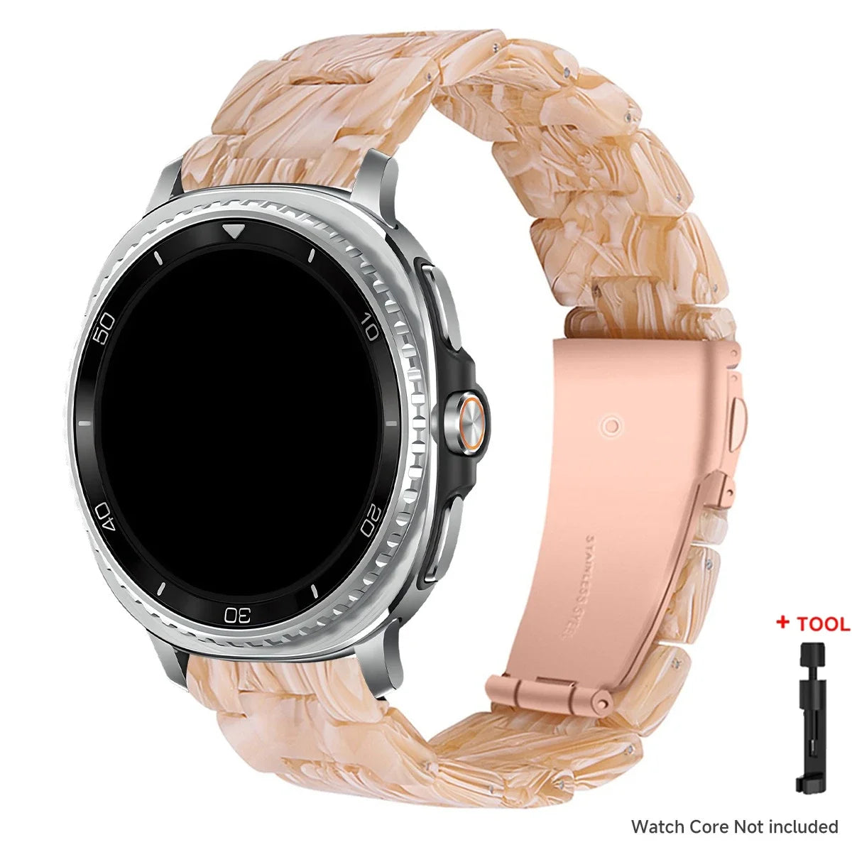 Samsung Galaxy Resin Link Watch Band - Tortoise Women Watch8/Watch8 Classic/Watch9 Ultra/Ultra2 on a smartwatch.