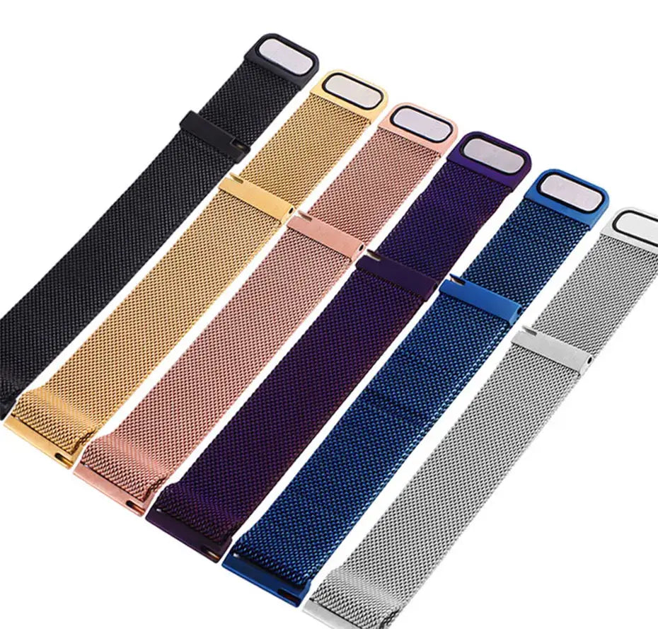 Six mesh straps laid flat