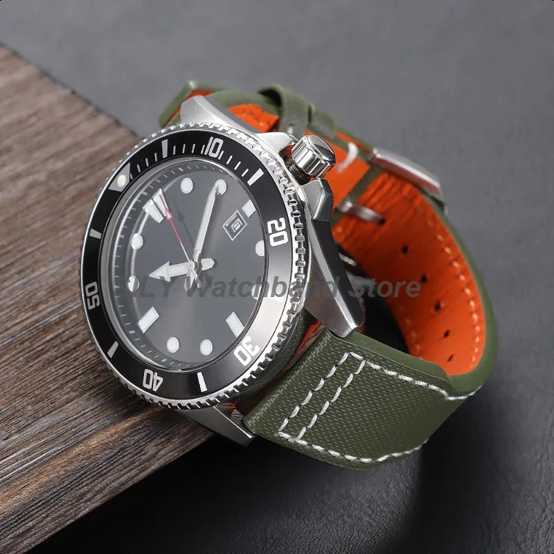 Olive canvas band with white stitching on watch for COROS – BandsCo Straps