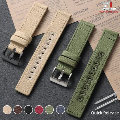 Garmin Stitched Canvas Nylon Band in khaki and army green with color swatches