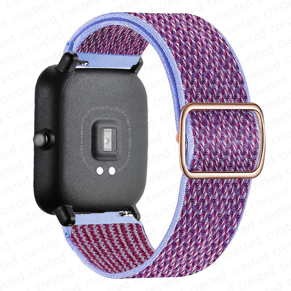 OnePlus Smartwatch Nylon Loop Band - Breathable Sport Wrist Strap on a black smartwatch with a stylish purple strap.