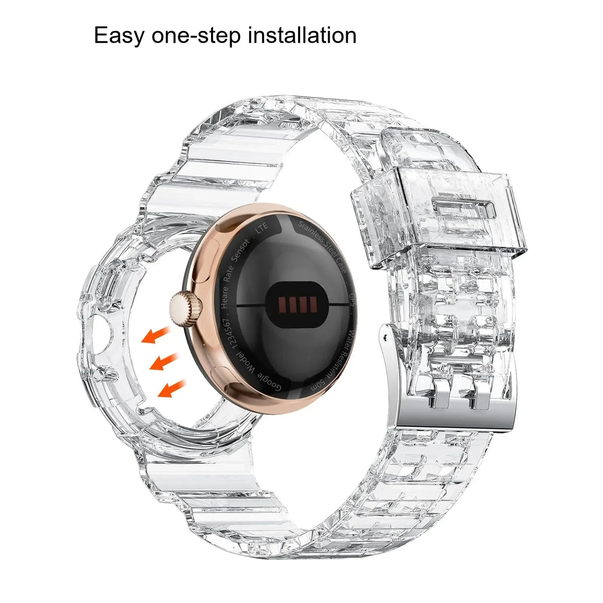 Google Pixel Watch 3, 2 and 1 41mm Clear TPU Band with Built-In Case — band detail
