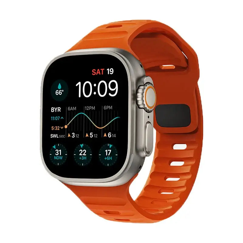 Orange slotted silicone Apple Watch sport band
