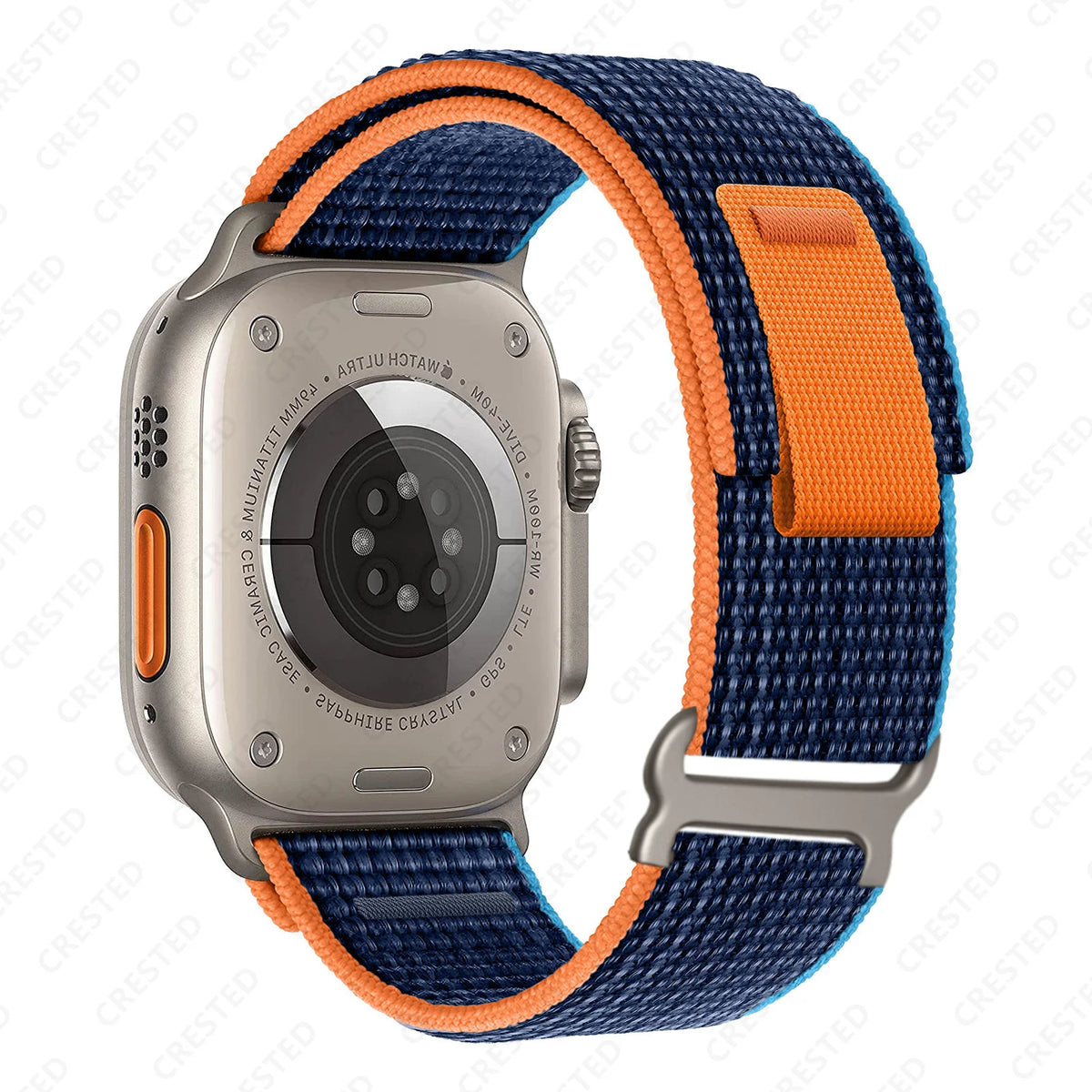 Two-Tone Nylon Apple Watch Trail Loop with Pull Tab in Navy / Orange