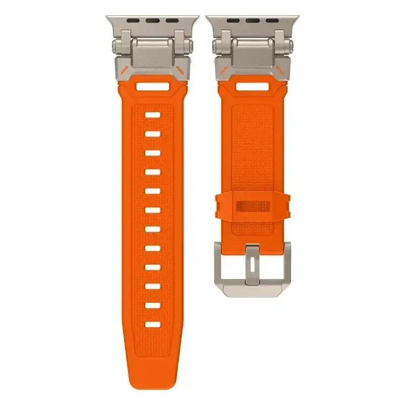 Orange / Titanium Tone silicone Apple Watch band with metal connectors